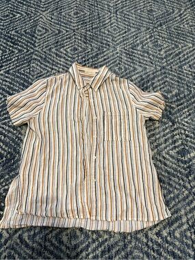Bohme Casual Striped Short Sleeve Shirt - cream, Blue & Brown